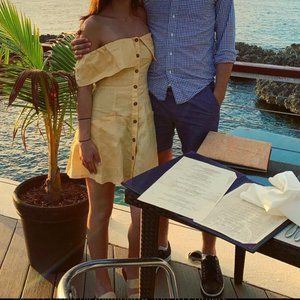 Reformation Yellow off the shoulder dress